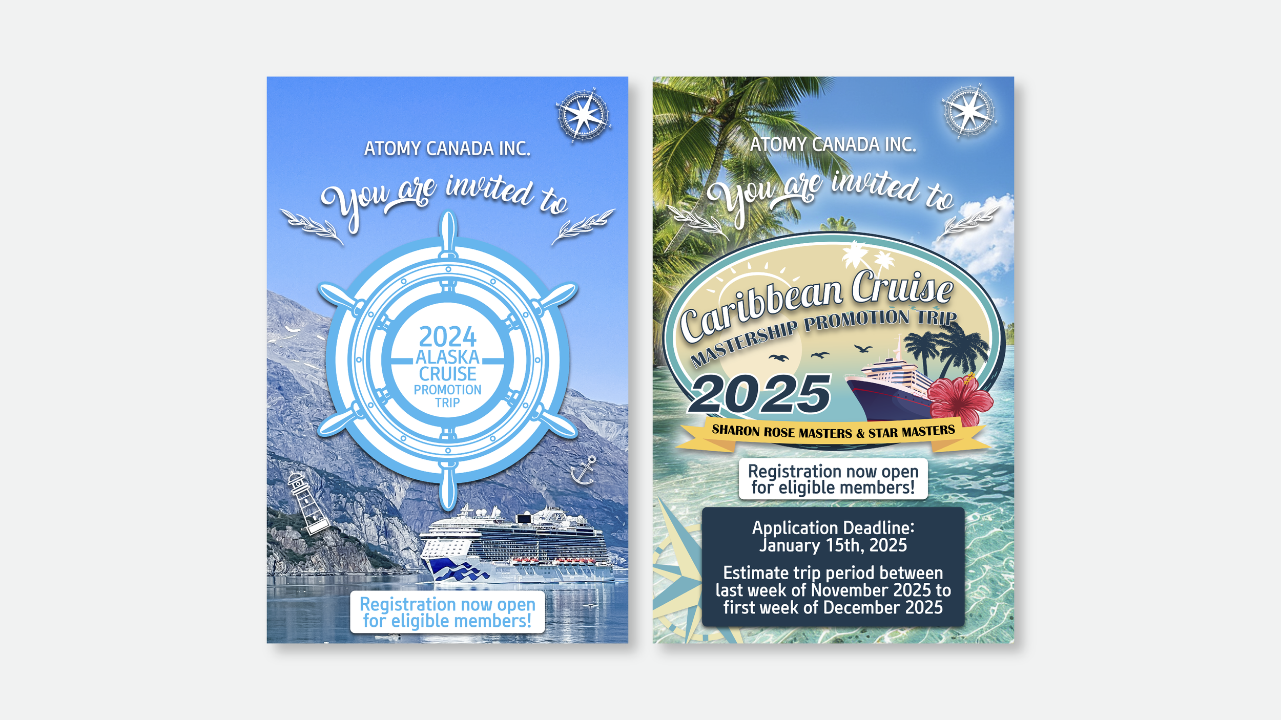 Promotion Trip Announcements. Cruise and incentive travel campaign creative.