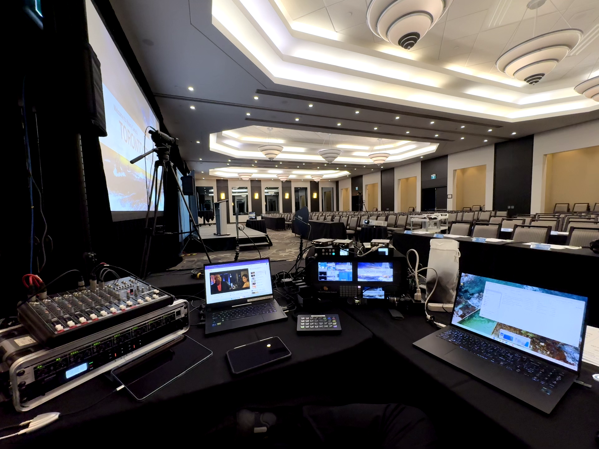 Conference Production. Stage, audio, camera, and control integration.