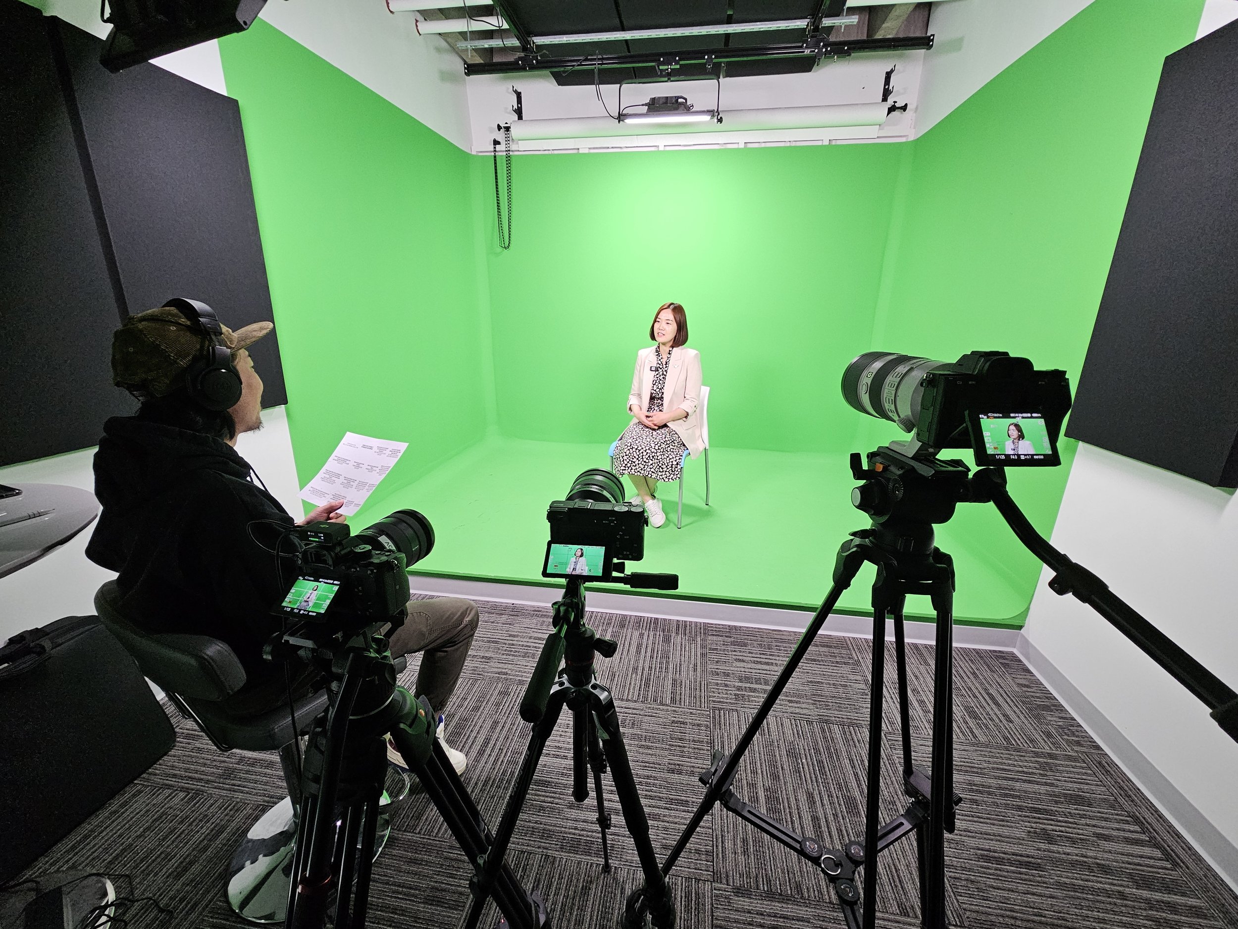 Green Screen Talent Session. Directing and recording on-camera talent in a controlled green screen environment.